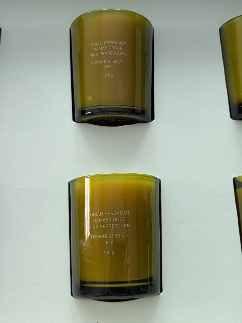 Set of six mini candles: 2 each of Daily Pleasure, Joy. and Peace
